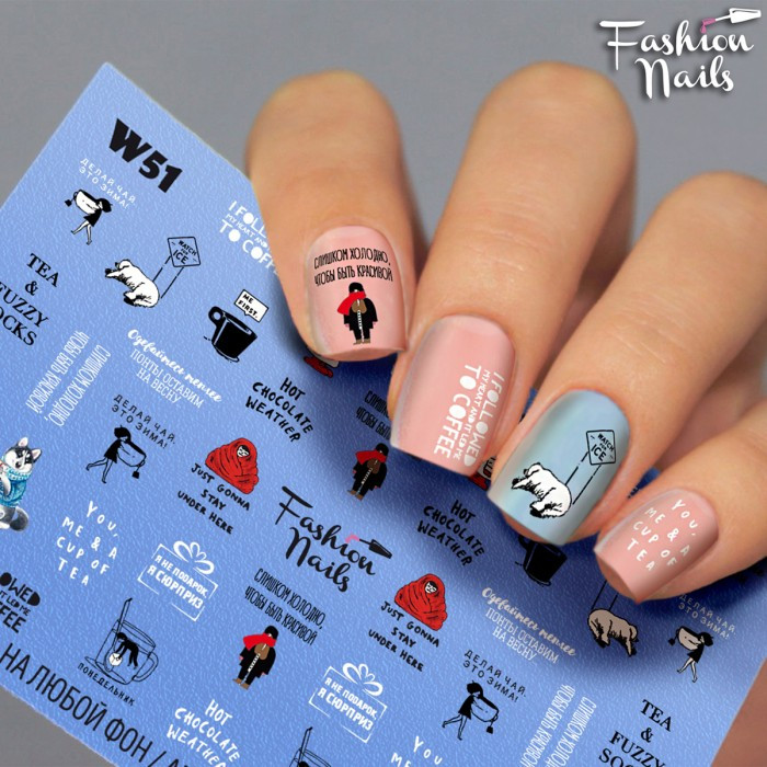 Зимовий слайдер-дизайн Написи - водні наклейки для нігтів Fashion Nails арт.W51