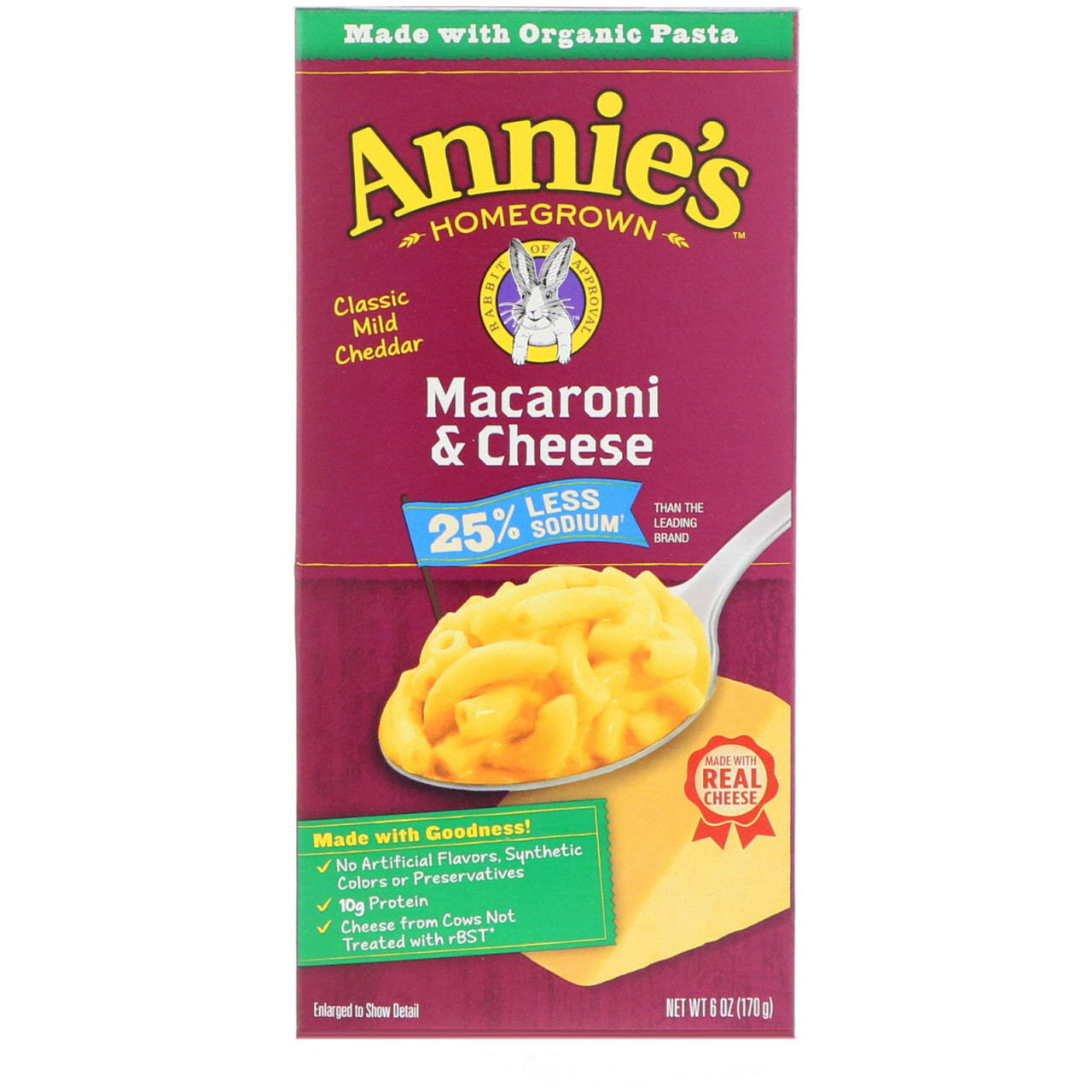 Annie's Доморощені, Органічні макарони з сиром з низьким вмістом солі, 6 унцій (170 м)