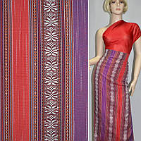 Ткань этно фиолетовые, красные, коричневые полосы с орнаментом ш.150 (22810.052)