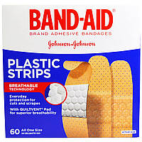 Band Aid, Brand Adhesive Bandages, Plastic Strips, 60 Bandages