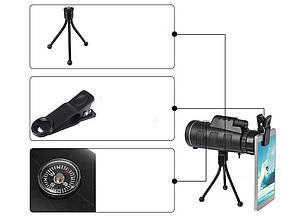Монокуляр монокль 18x42-Bushnel з подвійною фокусуванням чохол + штатив + тримач для телефону корпус ремінь