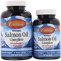 Carlson Labs, Рыбий жир из норвежского лосося Salmon Oil Complete, 120 капсул в мягкой оболочке + 60 капсул бесплатно