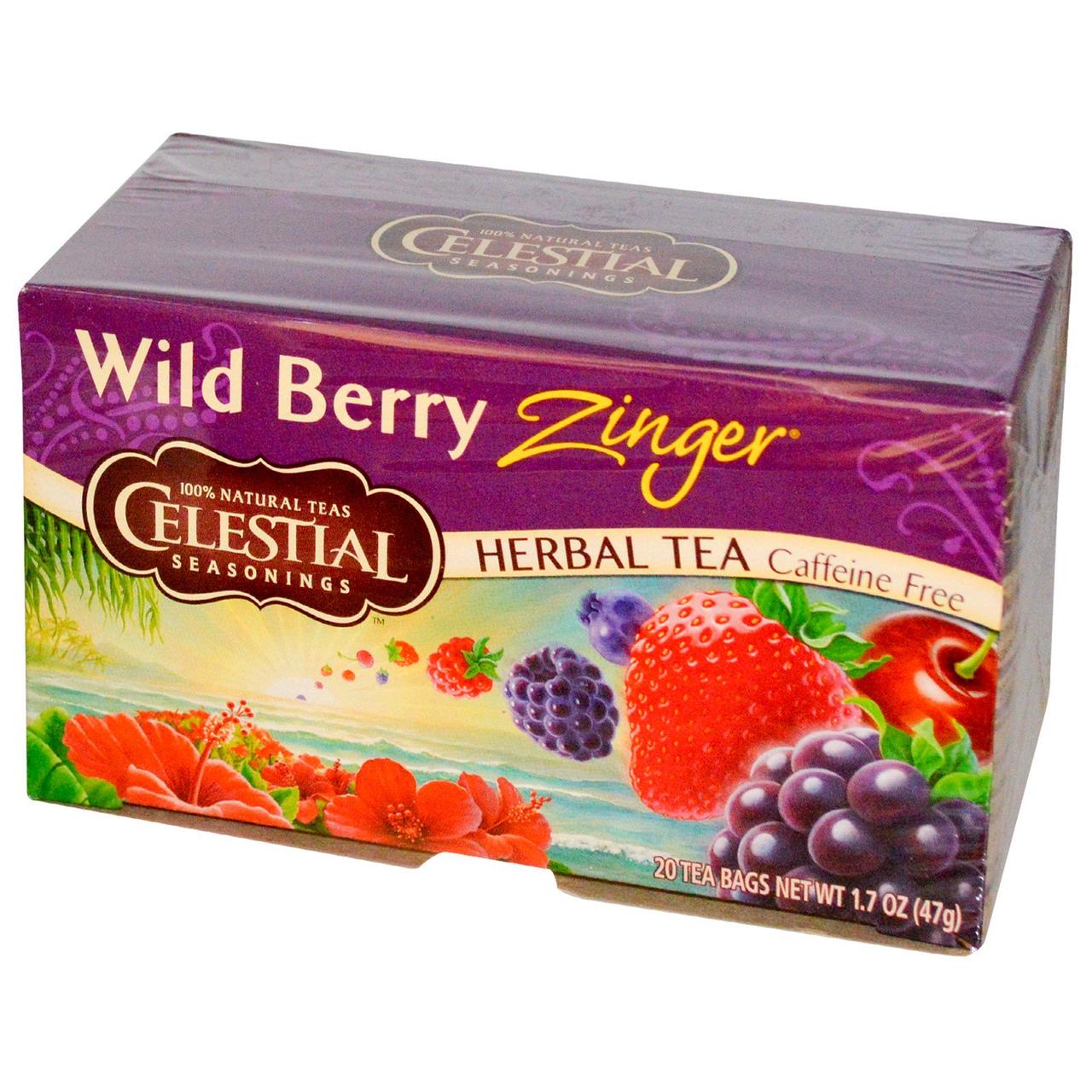 Celestial Seasonings, Трав'яний чай Без кофеїну, Лісова ягода Зінгер, 20 чайних пакетиків, 1,7 унції (47 г)