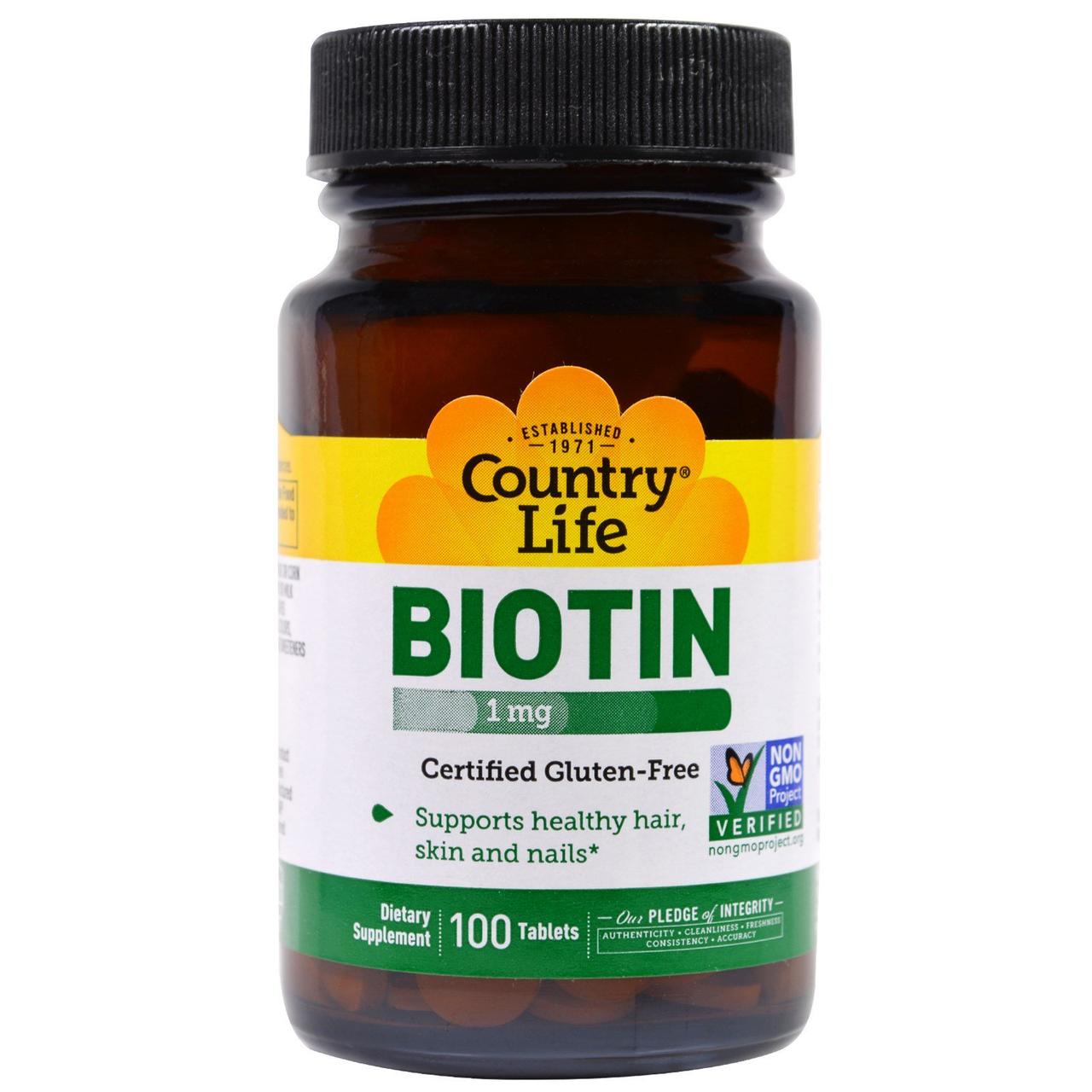 Купить Биотин, Biotin, Country Life, 1000 мкг, 100 таб. в Киеве: цена и ...