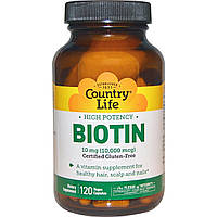 Биотин, Biotin, Country Life, 10 мг, 120 кап.