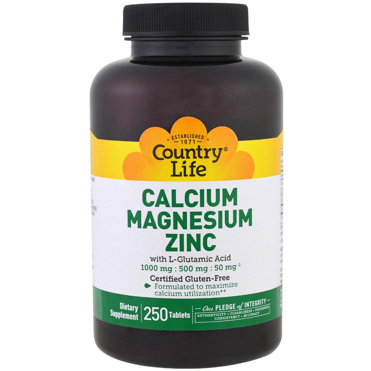 Кальцій-Магній-Цинк, Calcium Magnesium Zinc, Country Life, 250 табл, фото 1