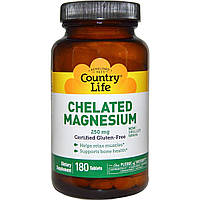 Магній хелат, Chelated Magnesium, Country Life, 250 мг, 180 таблеток