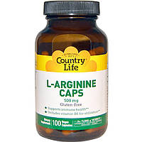 L-аргинин, L-Arginine, Country Life, 500 мг, 100 капсул.