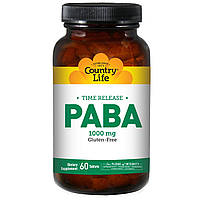 Country Life, PABA, Поступове вивільнення, 1000 мг, 60 таблеток