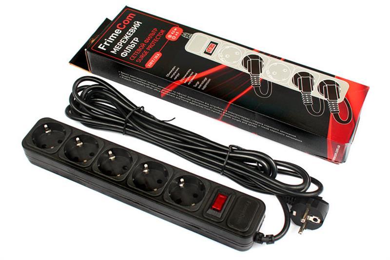 Фільтр живлення FrimeCom (FC-B4005W 4.5 B) 5 розеток, 4.5 м, чорний, фото 1