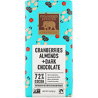 Черный шоколад с клюквой и миндалем, Dark Chocolate, Endangered Species Chocolate, 85 г