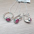 Набір срібних прикрас - каблучка та сережки з рожевим улекситом, фото 2
