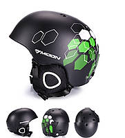 Стильный горнолыжный шлем Moon для катания на лыжах и сноуборде Черный с зелеными сотами, XL