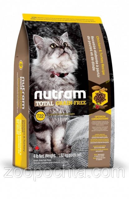 Сухий беззерновий корм Nutram Total для кішок з куркою й індичкою 6.8КГ