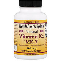 Витамин K2 в форме MK7 натуральный 100 мкг Healthy Origins 180 капсул в растительной оболочке менахонин-7