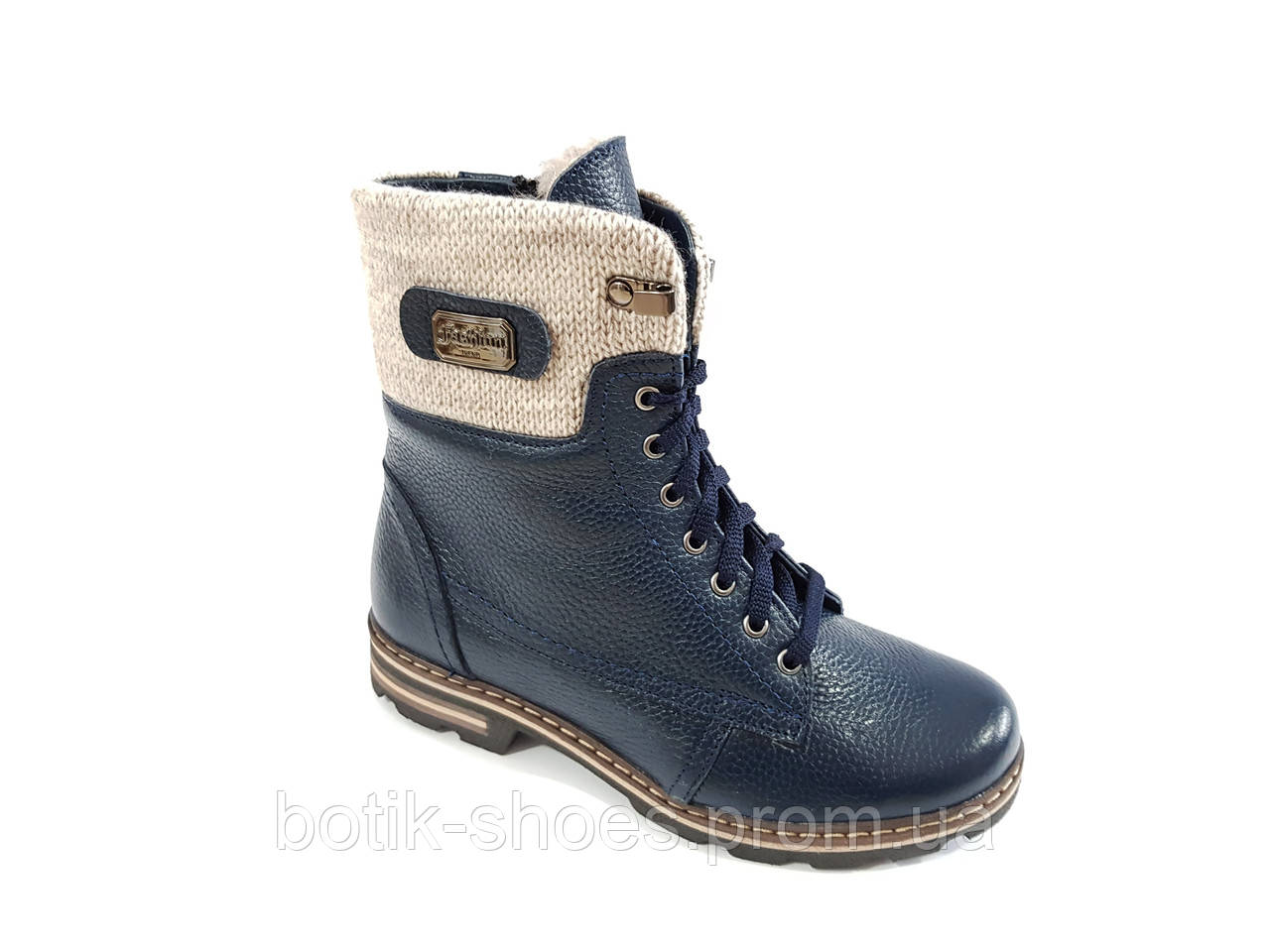 Женские кожаные зимние ботинки на меху низком каблуке повседневные удобные синие 36 размер Topas 3134 2023 - фото 3 - id-p425681121