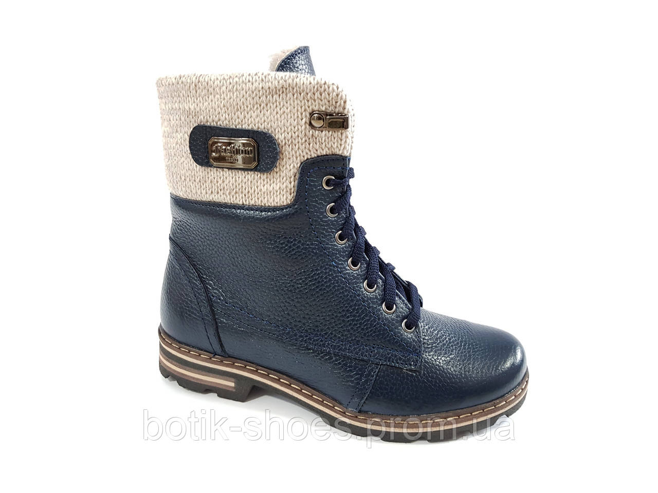 Женские кожаные зимние ботинки на меху низком каблуке повседневные удобные синие 36 размер Topas 3134 2023 - фото 2 - id-p425681121