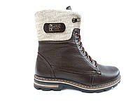 Стильні жіночі зимові черевики шкіряні на низькому підборі ходу комфорт якісні теплі зручні легкі 36 розмір Topas 3134 коричневі