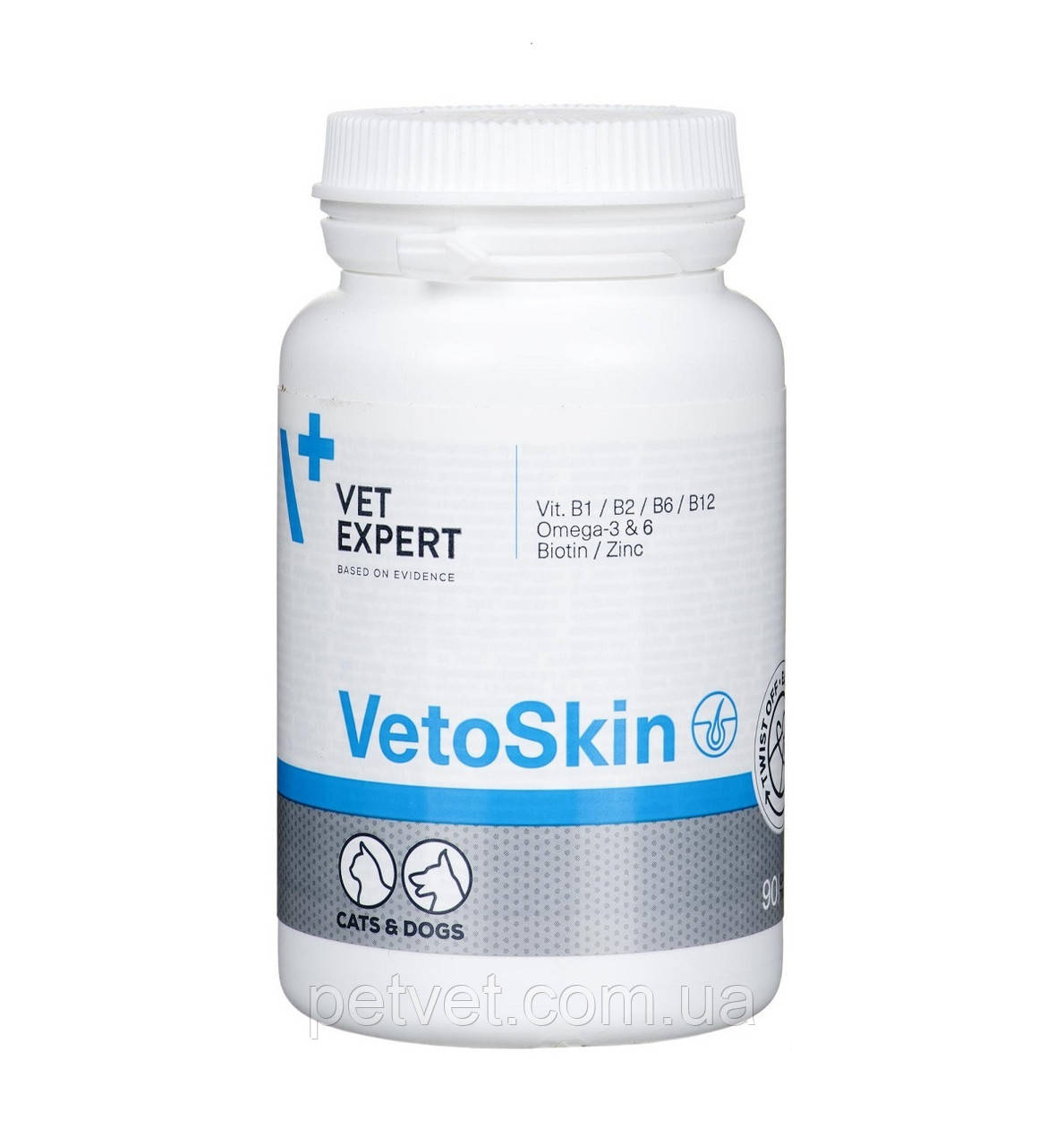 Ветоскін ВетЕксперт (VetExpert VetoSkin), 90 капсул. комплекс для шкіри та шерсті кішок і собак, фото 1