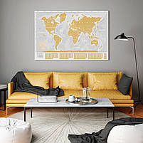 Скретч Карта Світу на Стіну з Аксесуарами Біла Сіра в Подарунковому Тубусі від Divalis, фото 9