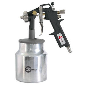 Пневматичний фарборозпилювач INTERTOOL PT-0211, HP, форсунка 1.5 мм, нижній металевий бачок 1000мл., 5бар