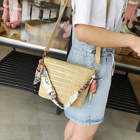 Стильна жіноча твідова сумка з атласною стрічкою