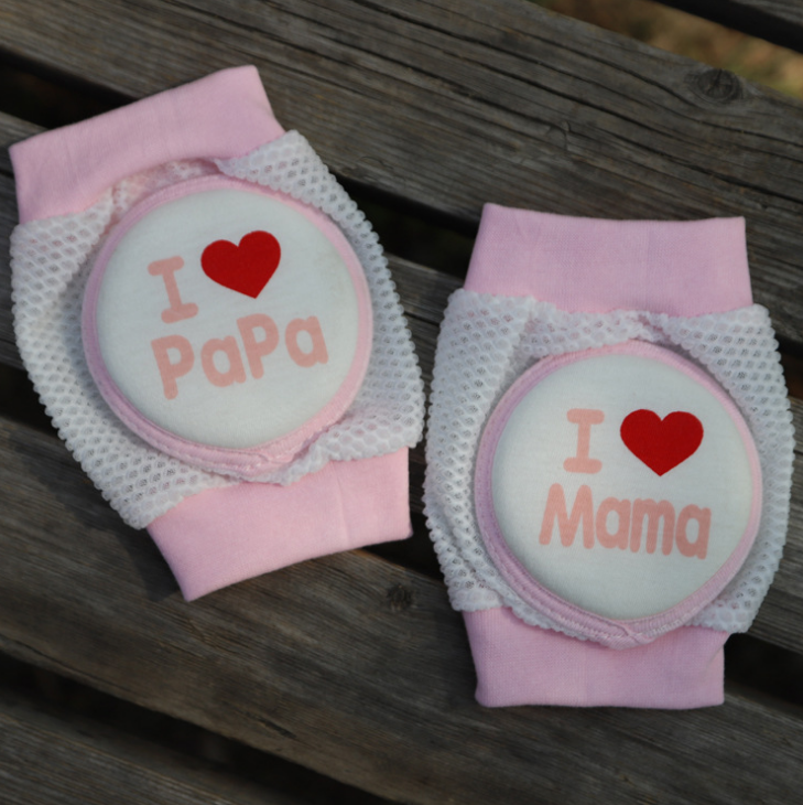 Наколінники дитячі з м'якими подушечками I love mama/papa рожеві