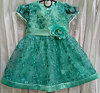 Шикарное нарядное детское платье из бирюзового гипюра на 7-12 месяцев