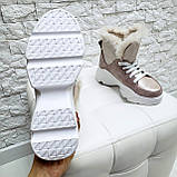 Жіночі зимові черевики спортивного стилю на високій підошві (пудра), фото 10