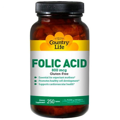 Вітаміни Фолієва кислота Folic Acid 800 mkg (250 таб) Country Life