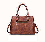 Жіноча сумка в наборі 3 в 1 + міні сумочка+ візитниця, екошкіра, коричневий, фото 8