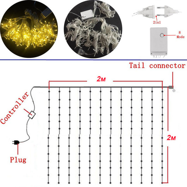 Светодиодная гирлянда штора на окно LED 156 лампочек с коннектором: размер 200х200см (3 цвета в ассортименте) - фото 8 - id-p848022187