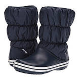 Чоботи зимові жіночі непромокальні дутики / Crocs women's Winter Puff Boot (14614), Темно-сині з білим 37, фото 2