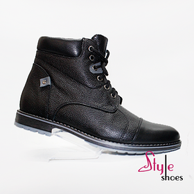 Черевики чоловічі зимові шкіряні чорного кольору утеплені натуральною овчиною “Style Shoes”