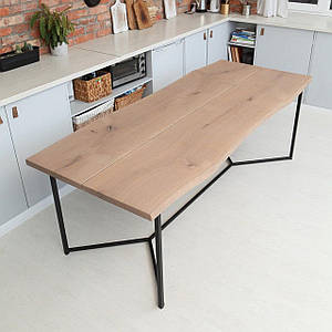 Стол обеденный «Jes», стол для дома, деревянный стол на металлическом подстолье,