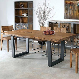 Стіл обідній «Масив», стіл для будинку, стіл з живим краєм, стіл на металевому подстолье,