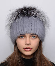 Жіноча норкова шапка на плетеній основі "Зірочка"