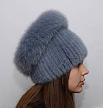 Жіноча в'язана норкова шапка "Калачик з песцом", фото 2