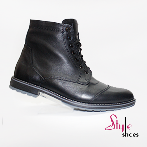 Черевики чоловічі зимові шкіряні класичні чорного кольору “Style Shoes”