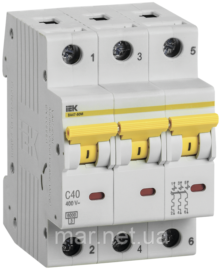 Вимикач автоматичний ВА47-60 3Р 40А 6кА З IEK, фото 1