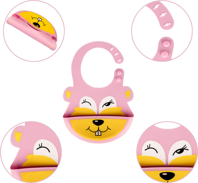 Слинявчик силіконовий 0142 c кишенькою Рожевий, фото 1