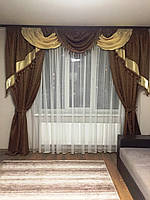 Комплект шторы + ламбрекен "Николетта" из жаккардовой ткани на карниз 2.5 м-3.5 м высота 2.8 м.