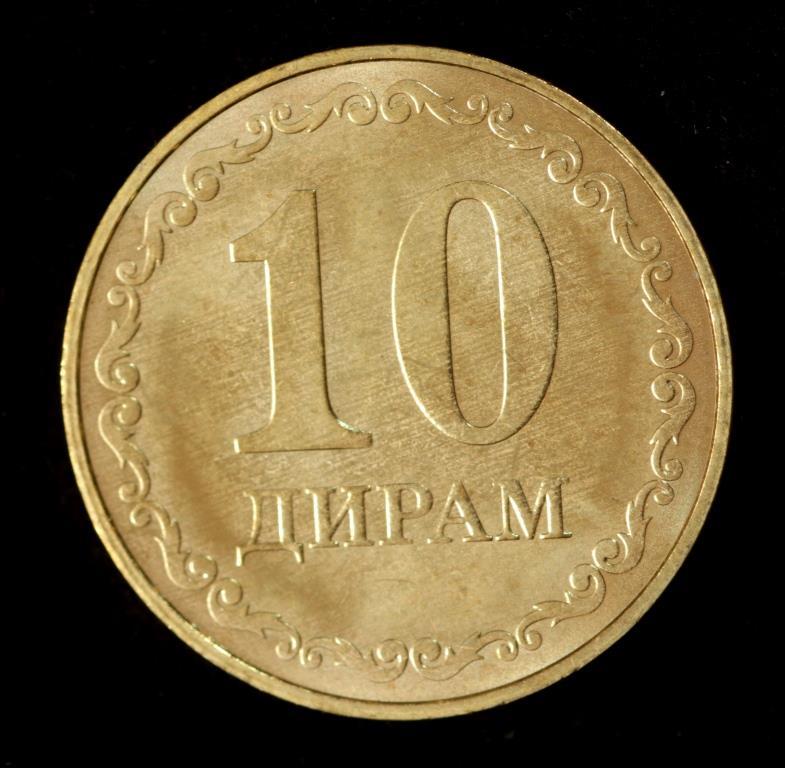 Монета Таджикистана 10 дирам 2019 г., фото 1