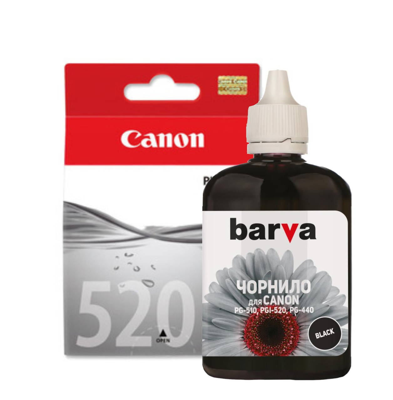 Чорнило для Canon PGi-520bk чорні, сумісні, пігментна фарба, Barva.
