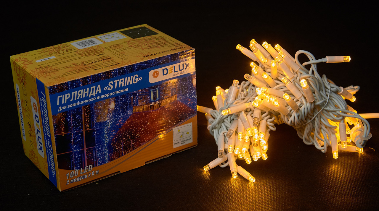 Світлодіодна гірлянда нитка DELUX String 20 Білий Flash 10м 100 LED Жовтий/Прозорий