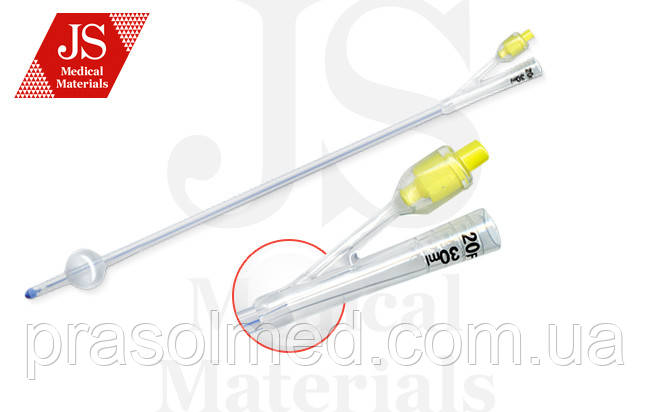 Катетер урологічний типу Фолея силіконовий 2-х ходовий (Fr 20),жовтий ,JS, фото 1