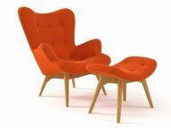 Дизайнерське м'яке крісло Флорино з пуфом, дерево бук, колір помаранчевий