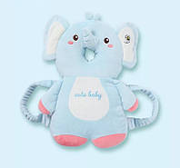 Защитная противоударная подушка-рюкзачок Слоник голубой в виде плюшевой игрушки для защиты головы малыша от