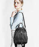 Рюкзак сумка (трансформер) міський жіночий шкіряний. Рюкзак з натуральної шкіри (чорний), фото 3