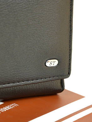 Женский компактный кошелек черный цвет кожзам на кнопке Sergio Torretti 12*8*3 (W11 black), фото 2